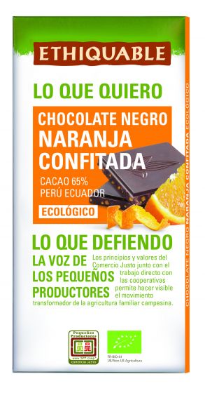 Xocolata negra i taronja confitada 100 gr